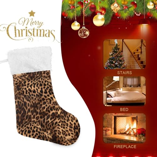 STAYTOP Leopard Print Christmas Stocking 17.7in Large Suede Big Xmas Decoration 1PCS