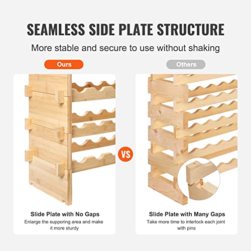 8-Tier 72-Bottle Stackable Bamboo Wine Rack, Freestanding Storage Shelf