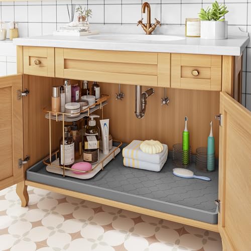 Waterproof Silicone Under Sink Mat - 34" x 22" Cabinet Liner with Raised Edge