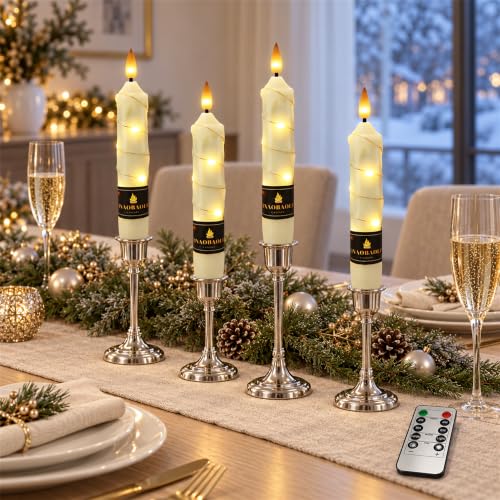 Ivory Flameless Taper Candles 4 Pack - Battery Operated LED with Remote & Flickering Flame, 6.5 Inch for Holiday Decor