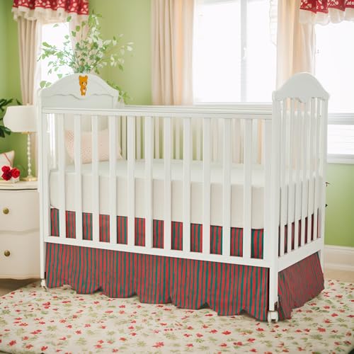 Cotton Crib Skirt with Scallop Edge - Holiday Red & Green Stripes, Baby Nursery Bedding