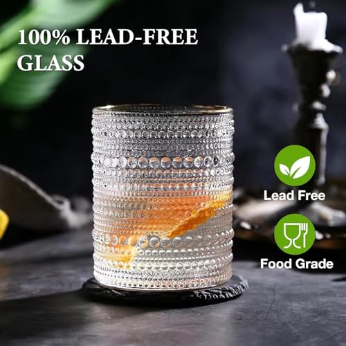 Vintage Hobnail Drinking Glasses Set of 8, Embossed Glass Tumblers