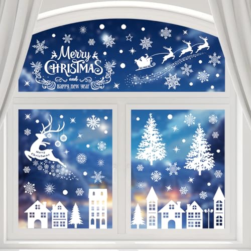 Reusable Christmas Window Clings - Snowflake Village & Santa Scene Decorations