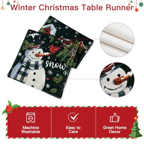 OTOSTAR Snowman Black Christmas Table Runner 13x36 Inch Holiday Decor