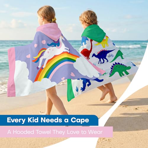 Kids Hooded Beach Towel - 100% Soft Cotton Bath Wrap with Snaps (50" x 30")