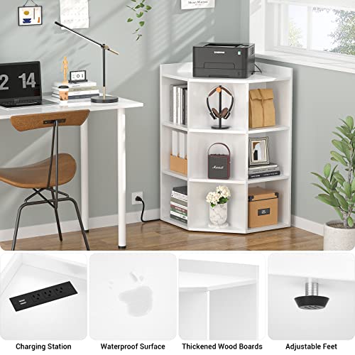 4-Tier Corner Storage Cabinet with Charging Station and USB Ports, White