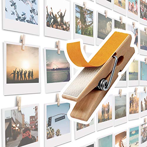 20 Pack Self-Adhesive Wooden Photo Clips for Wall Display