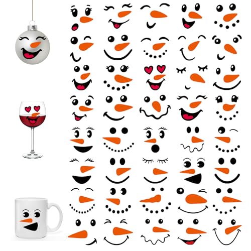 CRYSFIY 40PCS Snowman Face Stickers for Crafts - 2 Sheets Holiday Decals
