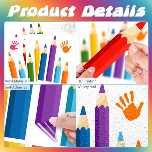Colorful Pencil and Handprint Wall Decals - 47 Pcs Peel and Stick Decor