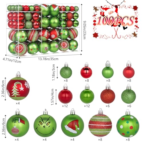 GIRLIBER Green Shatterproof Christmas Ornaments Set - 100 Pcs Holiday Decorations