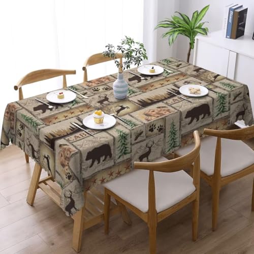 JanJCurt Rustic Cabin Tablecloth 60x110in Bear Deer Forest Print for Dining & Events