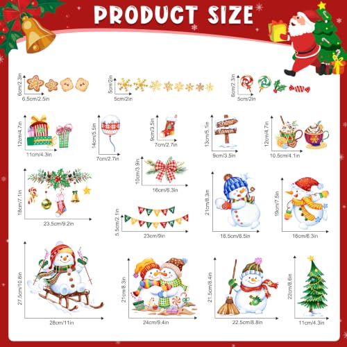 Supzone Christmas Snowman Window Clings Winter Snowflake Xmas Tree Holiday Decals - Pack of 9