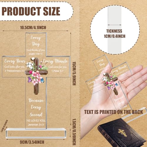 Acrylic Cross Desk Decor with Bible Verses, Religious Standing Table Gift
