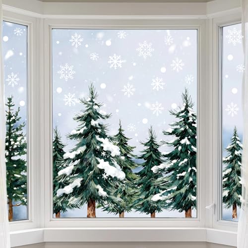 Pseutio 124 Pcs Large Christmas Window Clings - 4 Sheets Snowflake Tree Decor (Variation: Christmas Trees)