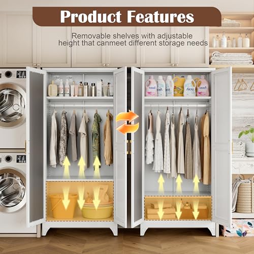 71-Inch Metal Wardrobe Closet with Mirror Door and Adjustable Shelves