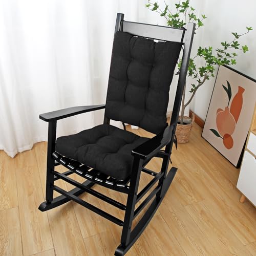 Non-Slip Rocking Chair Cushion Set with Back Pillow and Seat Pad, Black