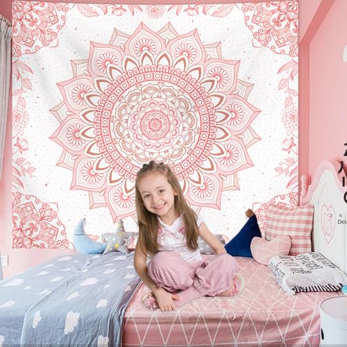 Pink Boho Mandala Wall Tapestry - Aesthetic Floral Decor for Bedroom & Dorm