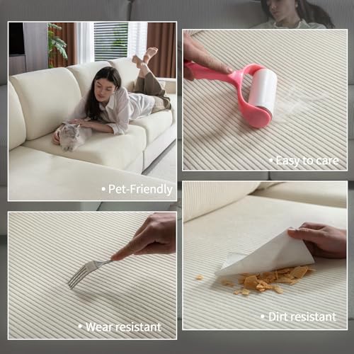 Stretch Couch Back Cushion Cover - Water-Resistant Sofa Slipcover, Ivory