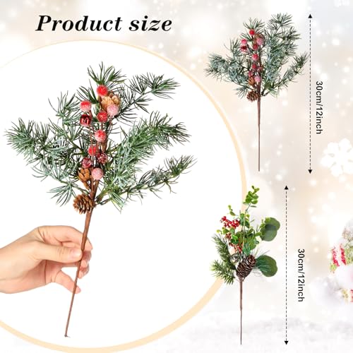 Artificial Christmas Berry Picks - 12 Inch Red Pine Cones & Holly Stems for Holiday Decor