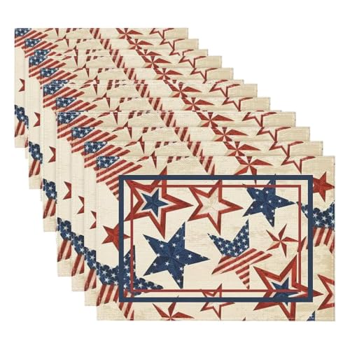 Artoid Mode Stars Stripes Patriotic 12x18 Inch Placemats Pack of 4 Beige - 4th July Memorial Day Table Mats