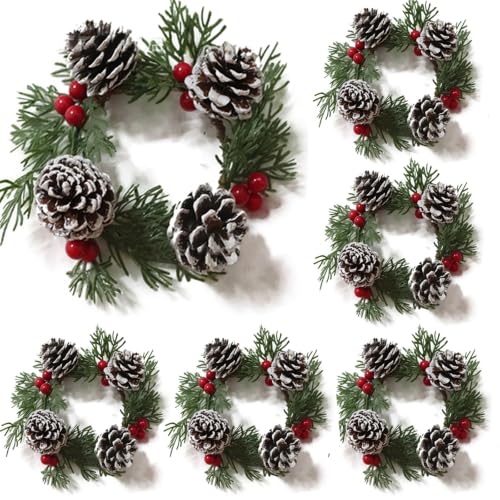 Blue Garlic Christmas Candle Ring - Artificial Red Berry Wreath for Holiday Centerpieces