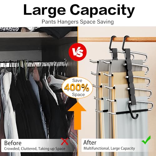 Space Saving Pants Hangers 2-Pack Stainless Steel Anti-Slip Closet Organizer