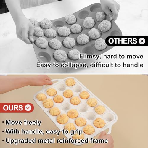 24-Cup Silicone Mini Cupcake & Muffin Pan with Metal Reinforced Frame