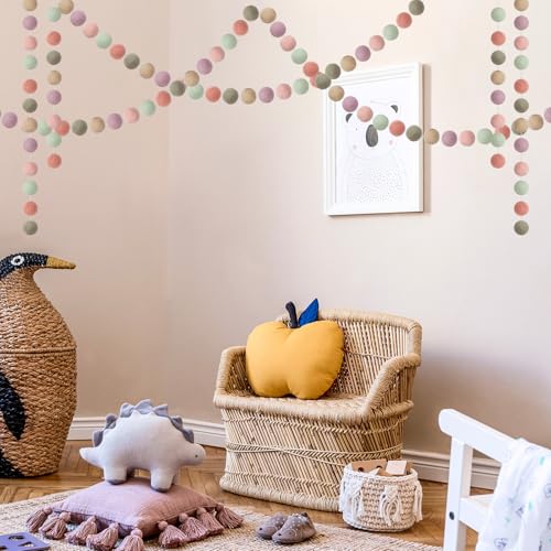 Handmade Wool Felt Ball Garland Set of 2 - 6.5ft Boho Pom Pom Banner