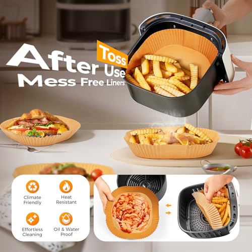 8 Inch Square Air Fryer Disposable Paper Liners - Non-Stick (400 Pack)