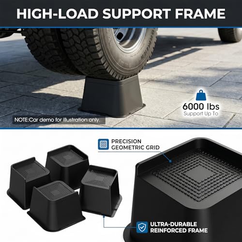 Heavy Duty 6 Inch Bed Risers - L-Shaped Furniture Lifts (4 Pack, Black)