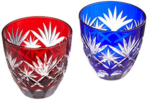 Lapis Red Edo Kiriko Glass Pair - Handcrafted Japanese Star Pattern Guinomi