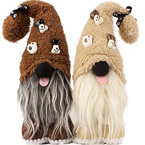 Mailin 2Pcs Dog Gnomes Puppy Doll Gnomes Plush Handmade Scandinavian Swedish Tomte Ornament Gnome Decorations for Home Tiered Tray D?cor