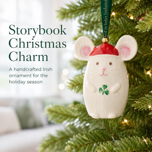 Belleek Not a Creature Stirring Christmas Mouse Ornament, 3.3in China - Whimsical Woodland Series