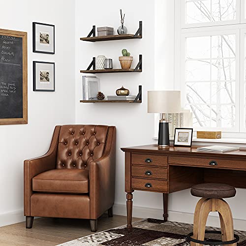 Rustic Floating Wall Shelves - 17 Inch Wood Bookshelf Set of 3