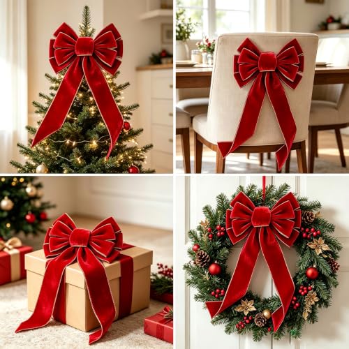 Medium Red Christmas Wreath Bow with Gold Edge - Holiday Decoration