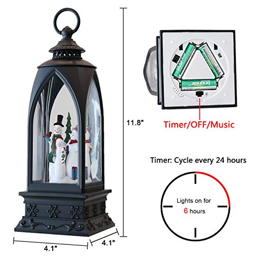 12-Inch Musical Christmas Snow Globe Lantern - Snowman Water Glitter Decor