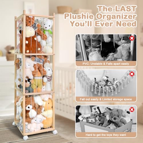Wooden Stuffed Animal Storage Zoo with Lockable Wheels - 54 Inch