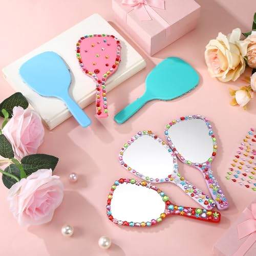 24 Pcs DIY Hand Mirror Craft Kit for Kids with Diamond Stickers
