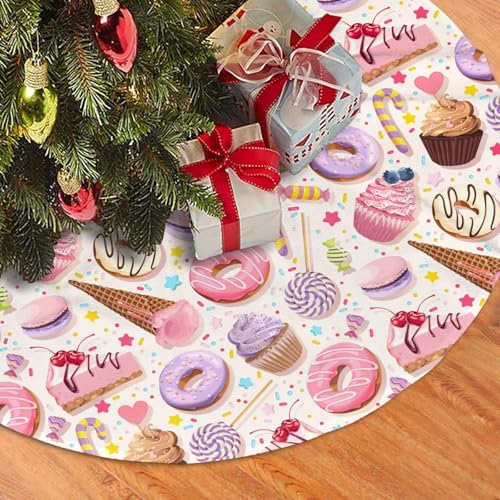 Lollipop Candy Macaroon Cupcake Christmas Tree Skirt 36 Inch - Holiday Decor