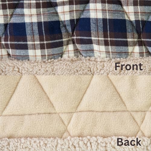 Square Kotatsu Futon Comforter, 75 x 75 Inch Navy Checked Polyester Blanket