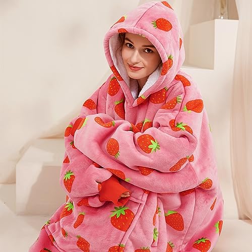 Oversized Wearable Blanket Hoodie, Sherpa Fleece Loungewear for Adults