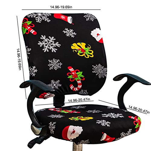 VIOKKO Christmas Office Chair Cover 2-Piece Waterproof Stretchable Seat & Back Protector, Merry Christmas - Black