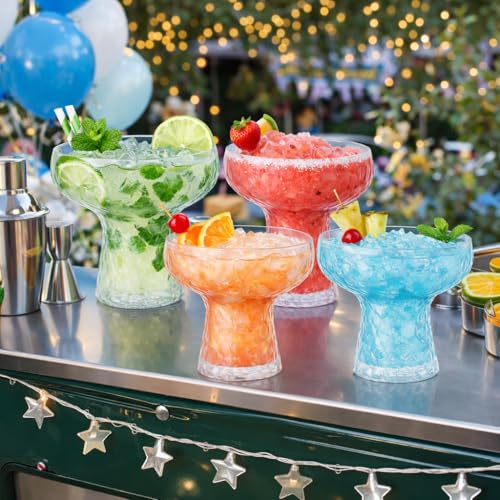 Oojami Clear Hammered Plastic Margarita Glasses 11 oz - Pack of 40, Heavy Duty, Disposable Party Drinkware