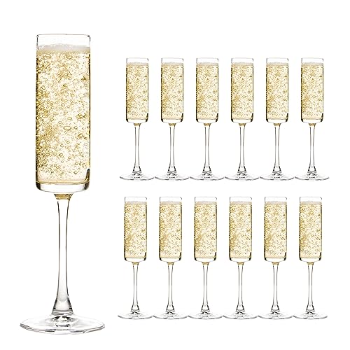 UMEIED Rectangular 6 oz Champagne Flutes Set of 12 - Long Stem Crystal Glasses for Weddings & Parties