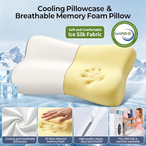 Polovo Cervical Ergonomic Memory Foam Neck Pillow for Pain Relief & Cooling