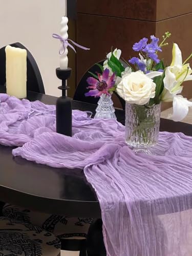 SUNRISING Lilac Purple Lavender Cheesecloth Table Runner 10ft | Rustic Boho Gauze Wedding Decor