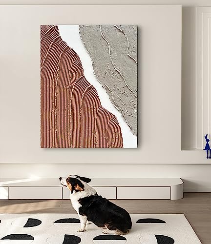 Hand-Painted Modern Abstract Oil Painting, Brown and White Canvas Wall Art
