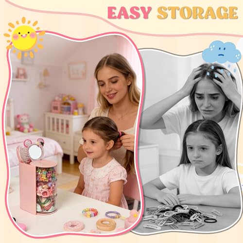 Pink 3-Layer Hair Accessories Organizer with Rotating Hair Brush Holder