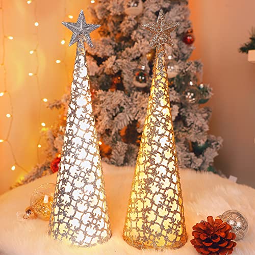 Lighted Christmas Tabletop Centerpieces - Set of 2 Gold & Silver LED Ornaments