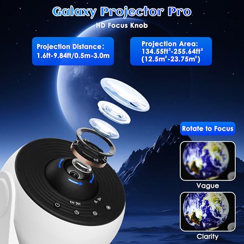 Galaxy Star Projector with 13 HD Film Discs, White Noise & Bluetooth